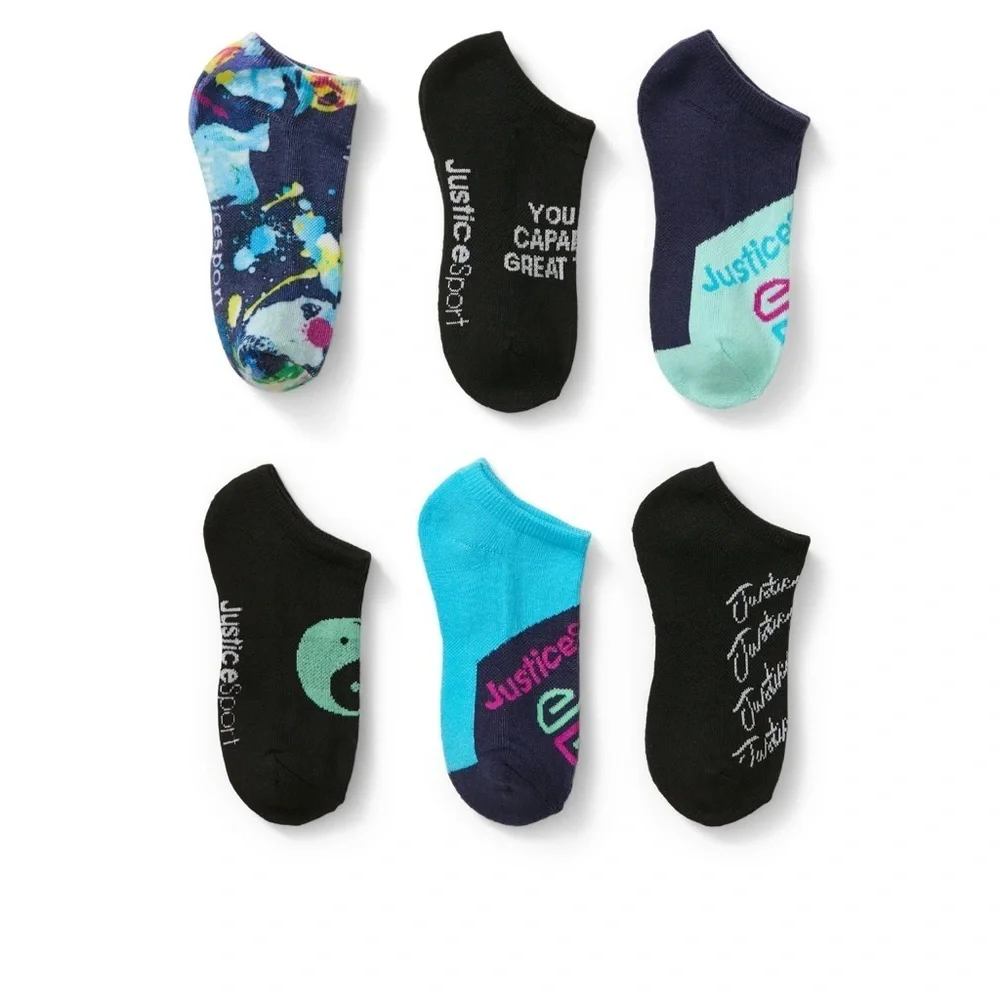 Justice, Girls No-Show Socks, 6-Pack, Sizes M Shoe Size 10.5-4